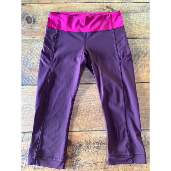 Lululemon Align Crop Athletic Leggings Maroon/Pink Pockets Reflective Size 6 - Picture 1 of 8